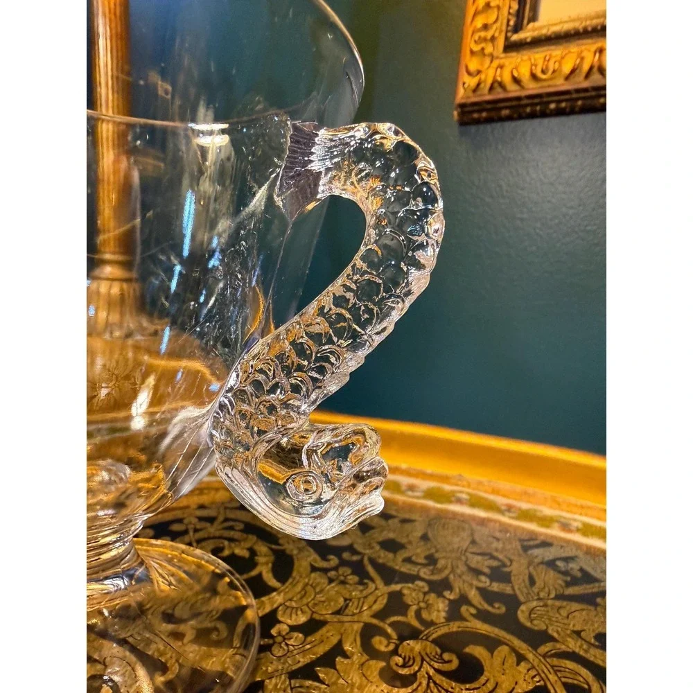 Vintage Glass Pedestal cup with Figural Fish Handles‎